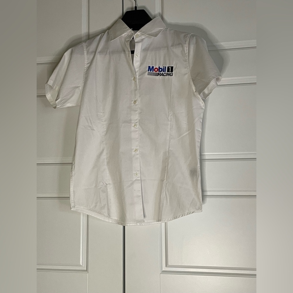 Dunbrooke NASCAR mobil one white button down fitted shirt